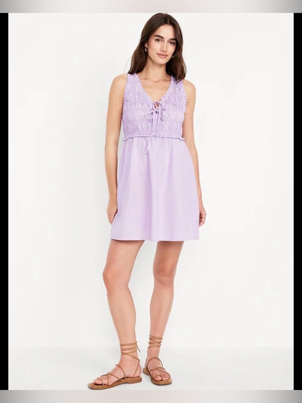 XL Old Navy Fit & Flare Smocked Bodice Mini Dress White Lavender Striped XL